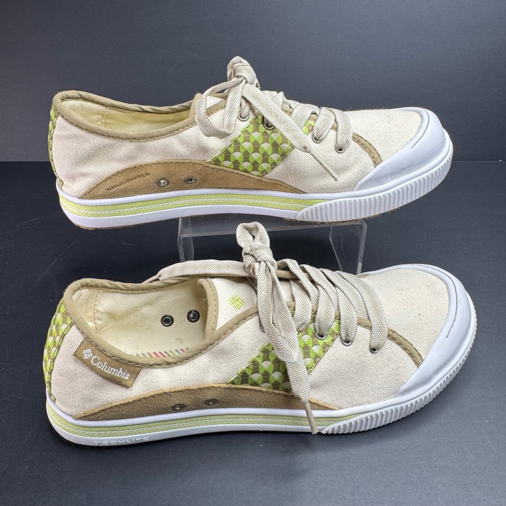 Columbia Joely Canvas Sneakers Womens 8 Cream Green Omni-Shield BL2383-120